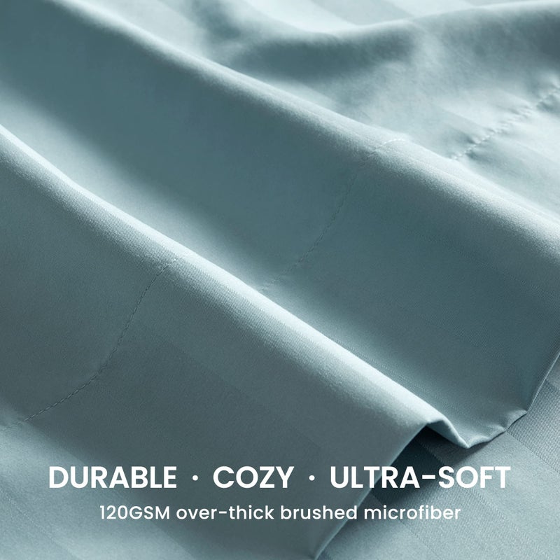 SLEEP ZONE Striped Cooling Sheets Set King Size - Fitted Flat Sheet & Pillowcase Sets 4 Piece - Super Soft Stripe Bed Sheet, Easy Care, Deep Pocket (Flint Blue, King) - Image 4